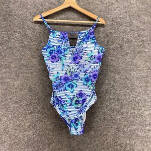 5/$45 Sea & Sand Swimsuit Women 12 Blue Floral Push Up One Piece Swimwear